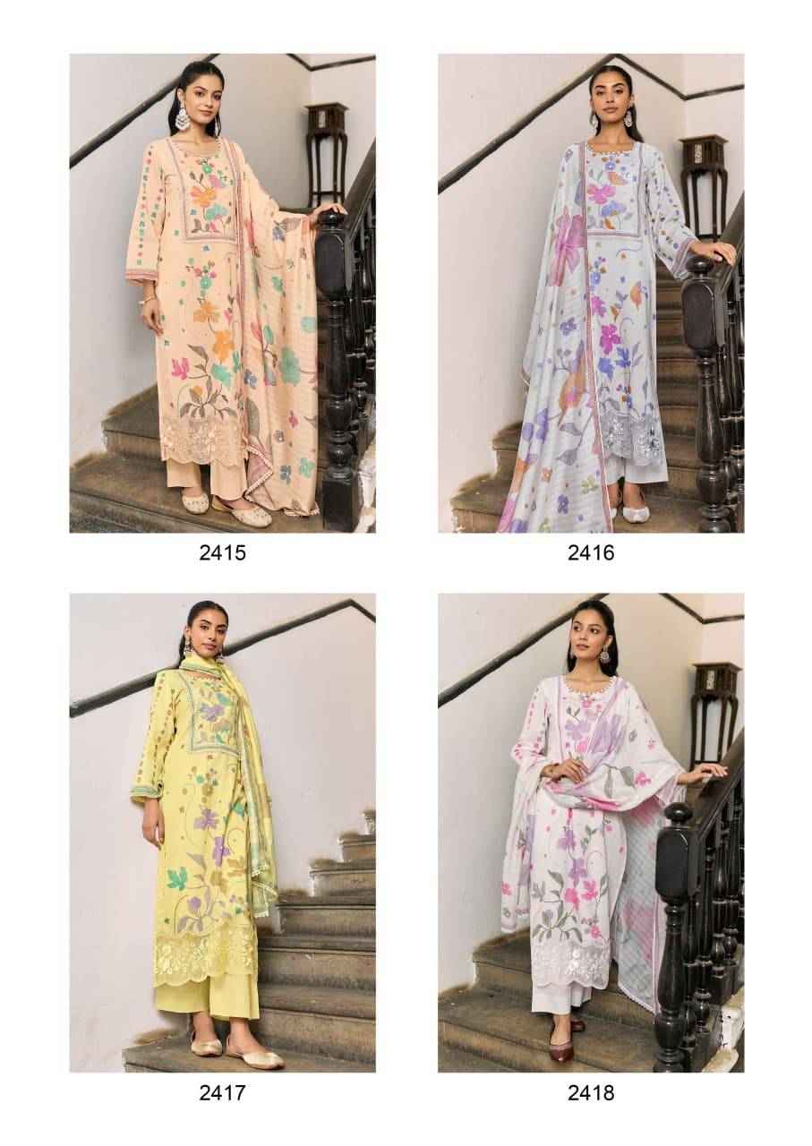 Daalan vol-93 By Kimora suit 2415 To 2418 Series Stylish Beautiful Colourful PURE MUSLIN Dresses At Wholesale Price